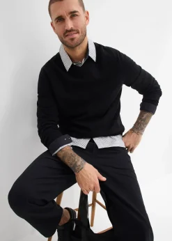 Pantalon loose en twill à taille élastiquée, droit