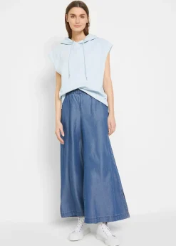 Pantalon palazzo, bas de jambes fendus, longueur 7/8