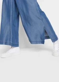 Pantalon palazzo, bas de jambes fendus, longueur 7/8