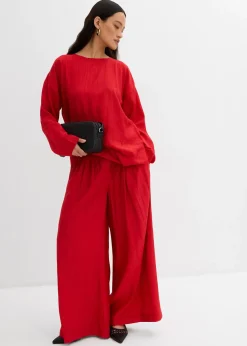Pantalon palazzo en crépon de viscose mélangée