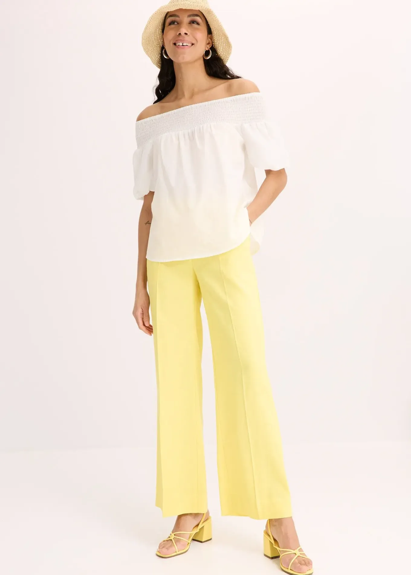 Pantalon palazzo en lin mélangé aérien