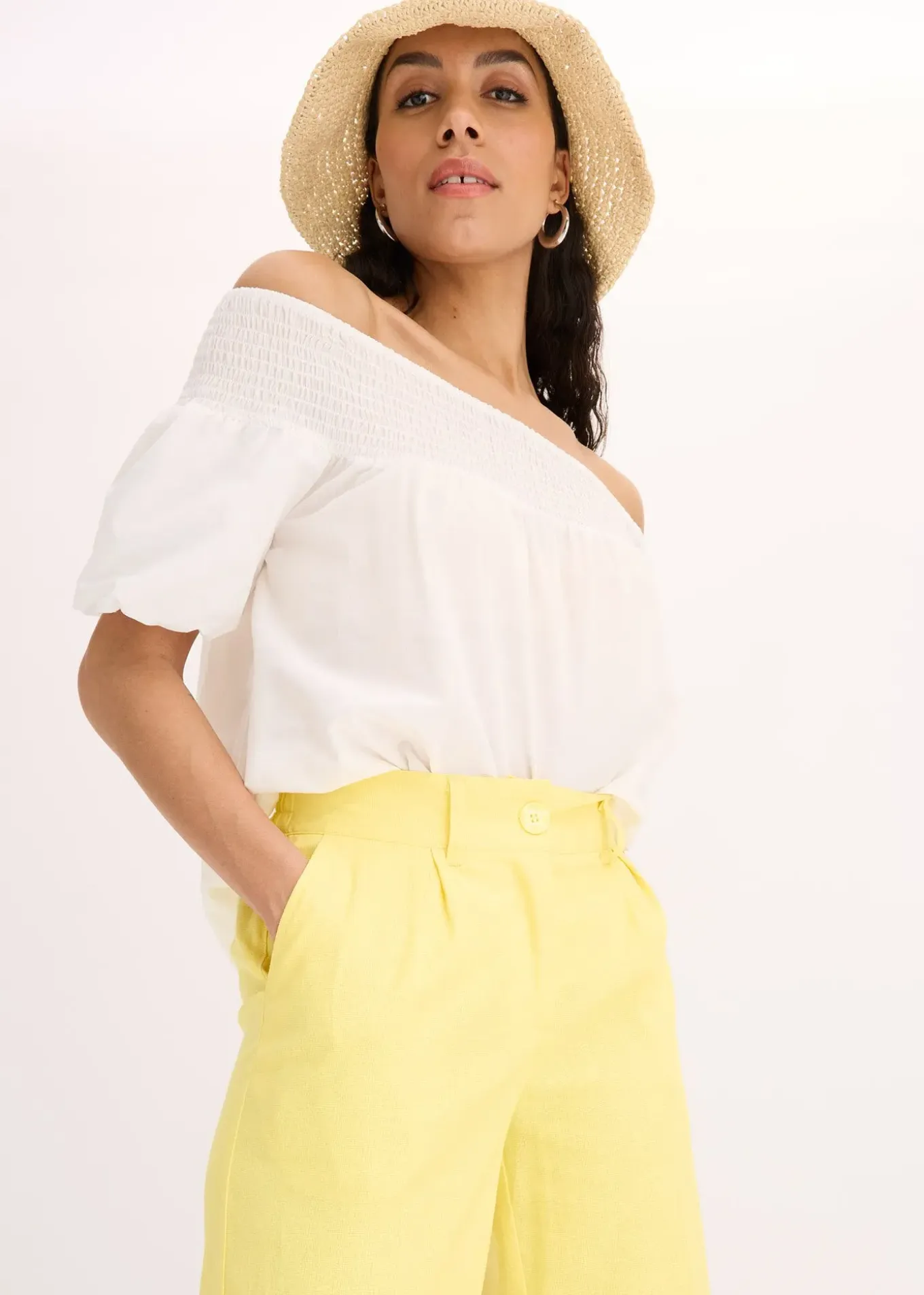 Pantalon palazzo en lin mélangé aérien