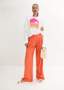 Pantalon palazzo en lin mélangé, coupe très large