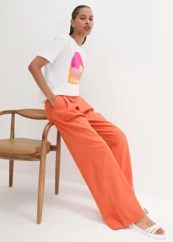 Pantalon palazzo en lin mélangé, coupe très large