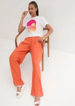 Pantalon palazzo en lin mélangé, coupe très large