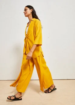 Pantalon palazzo en lin mélangé