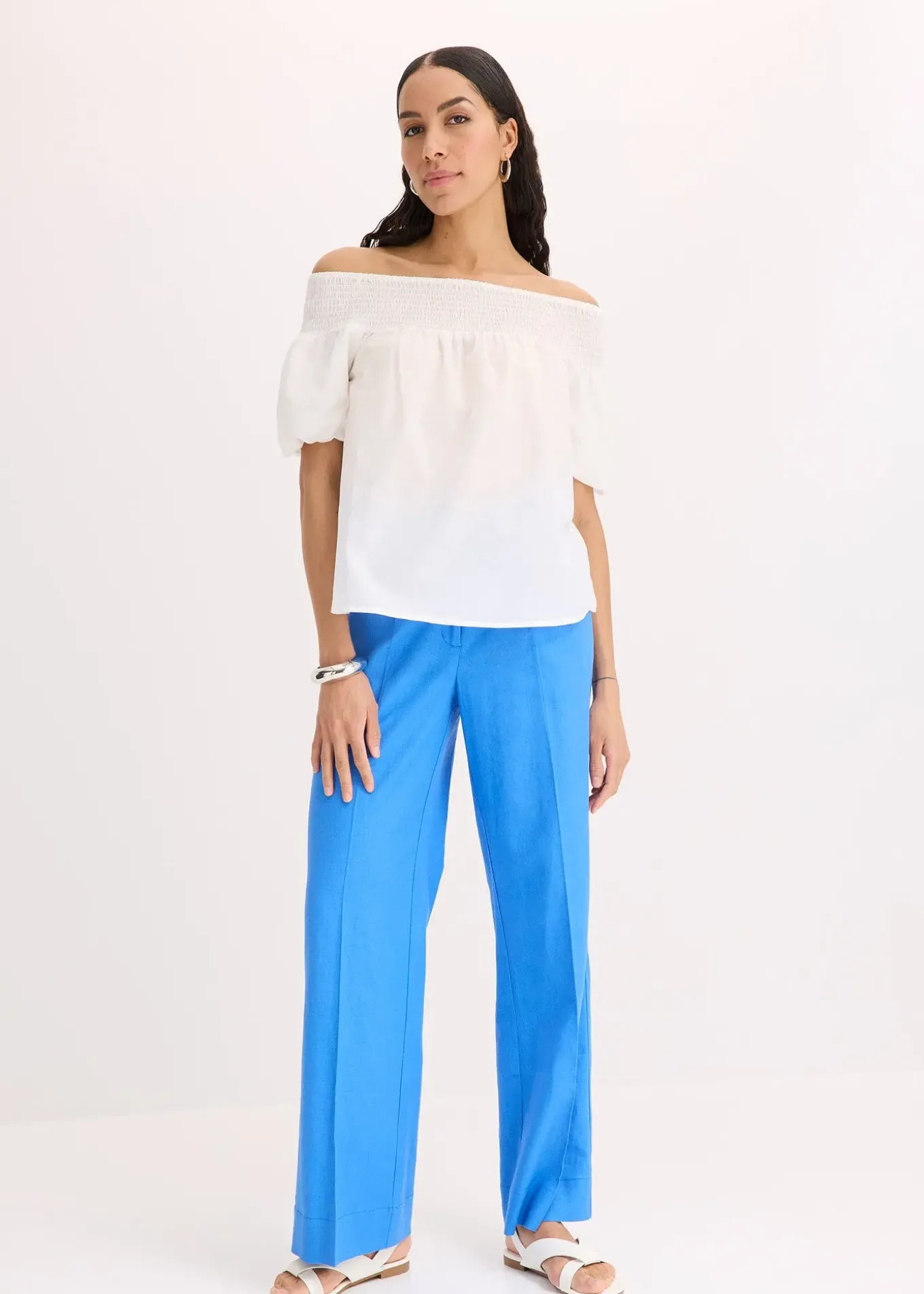 Pantalon palazzo en lin mélangé aérien