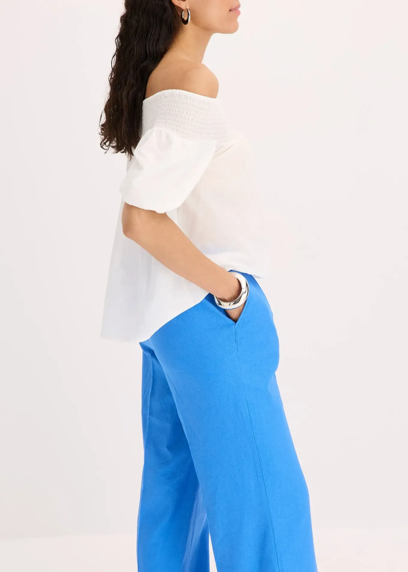 Pantalon palazzo en lin mélangé aérien