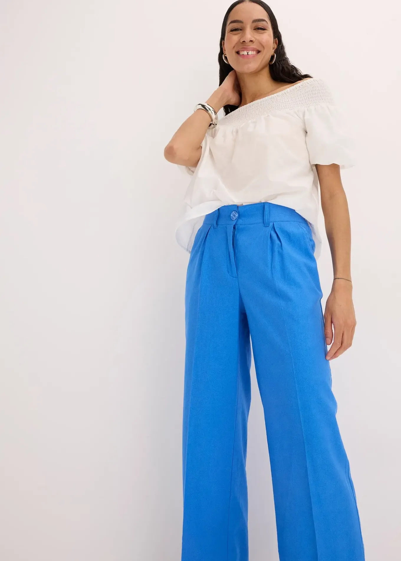 Pantalon palazzo en lin mélangé aérien