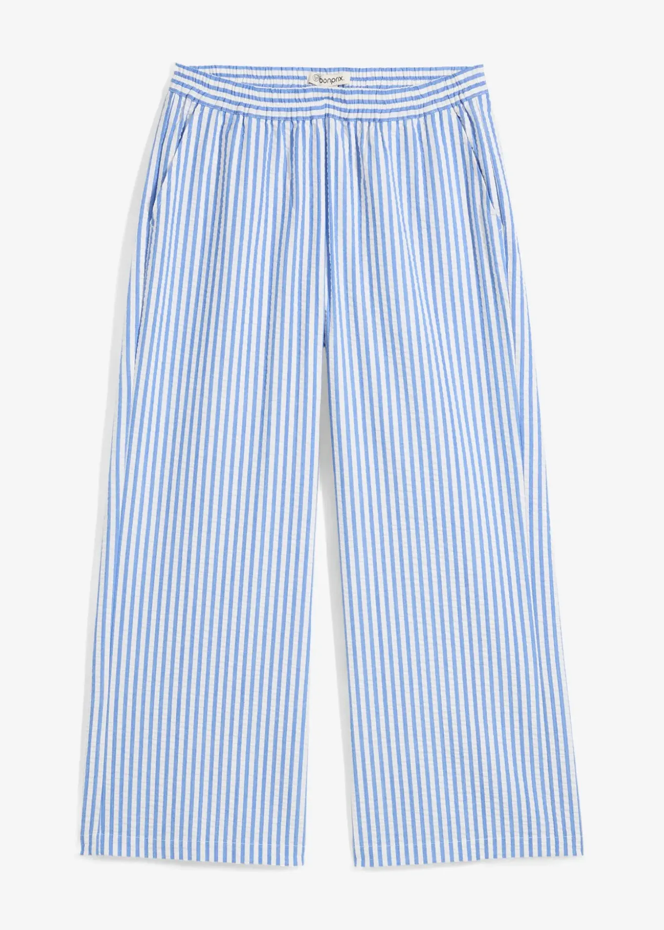 Pantalon palazzo en seersucker, longueur 7/8