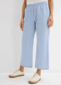 Pantalon palazzo en seersucker, longueur 7/8