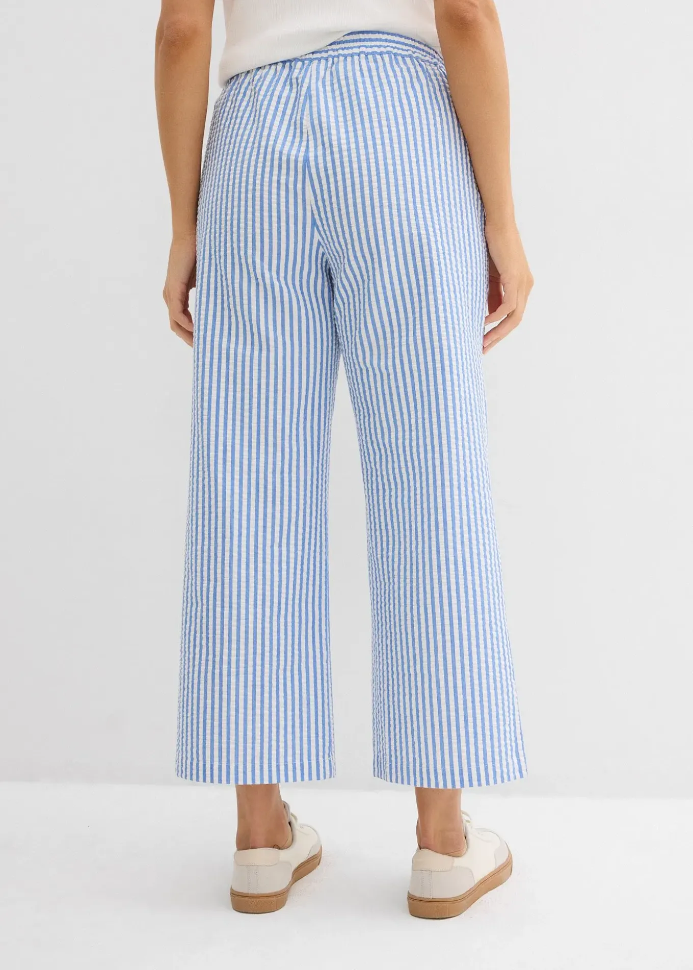 Pantalon palazzo en seersucker, longueur 7/8