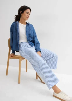 Pantalon palazzo en seersucker, longueur 7/8