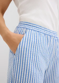 Pantalon palazzo en seersucker, longueur 7/8