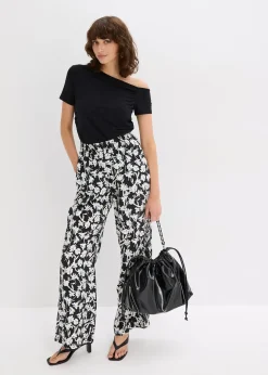 Pantalon palazzo en tissu texturé