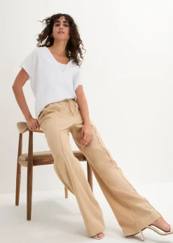 Pantalon palazzo léger en lin et viscose