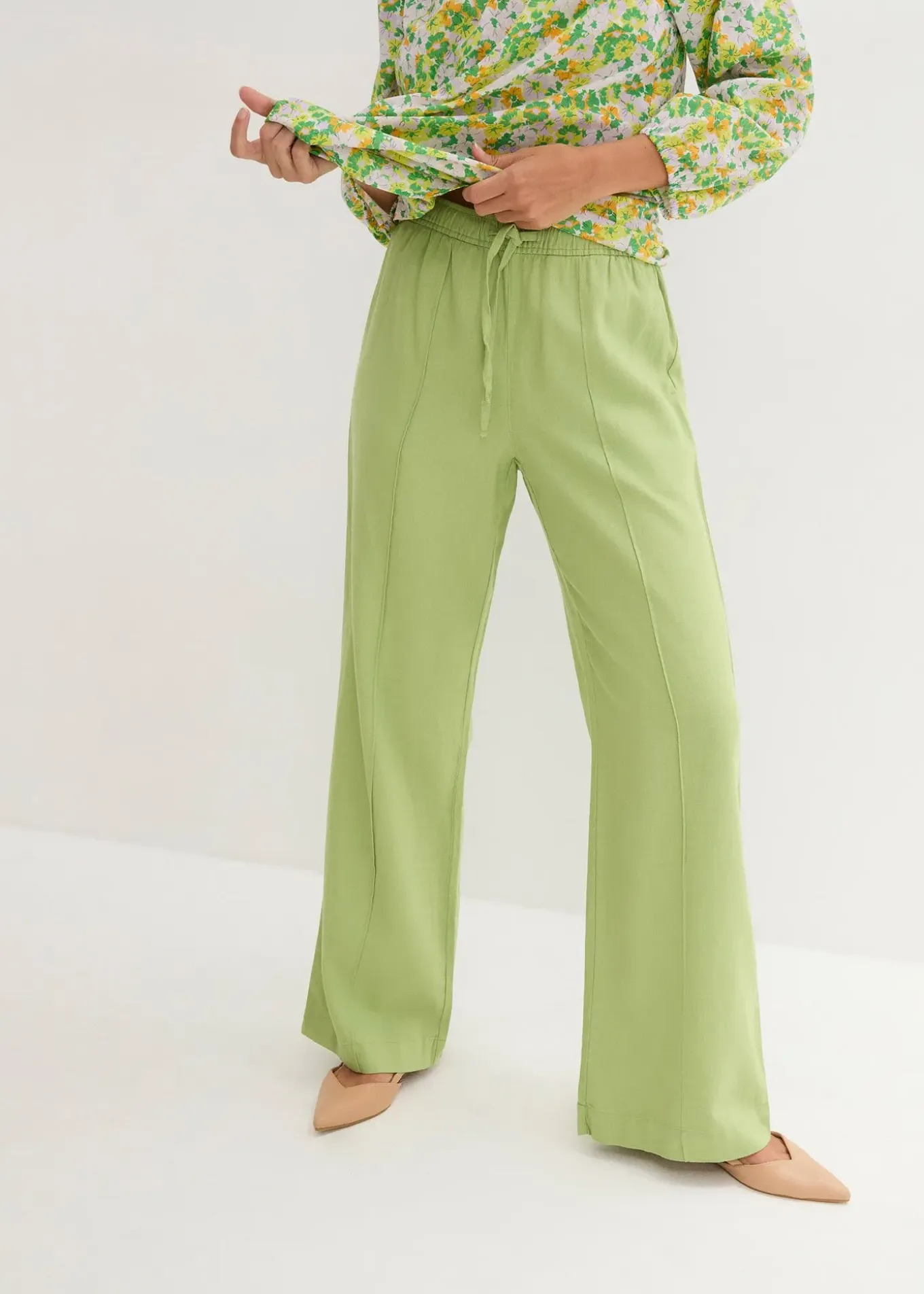 Pantalon palazzo léger en lin et viscose