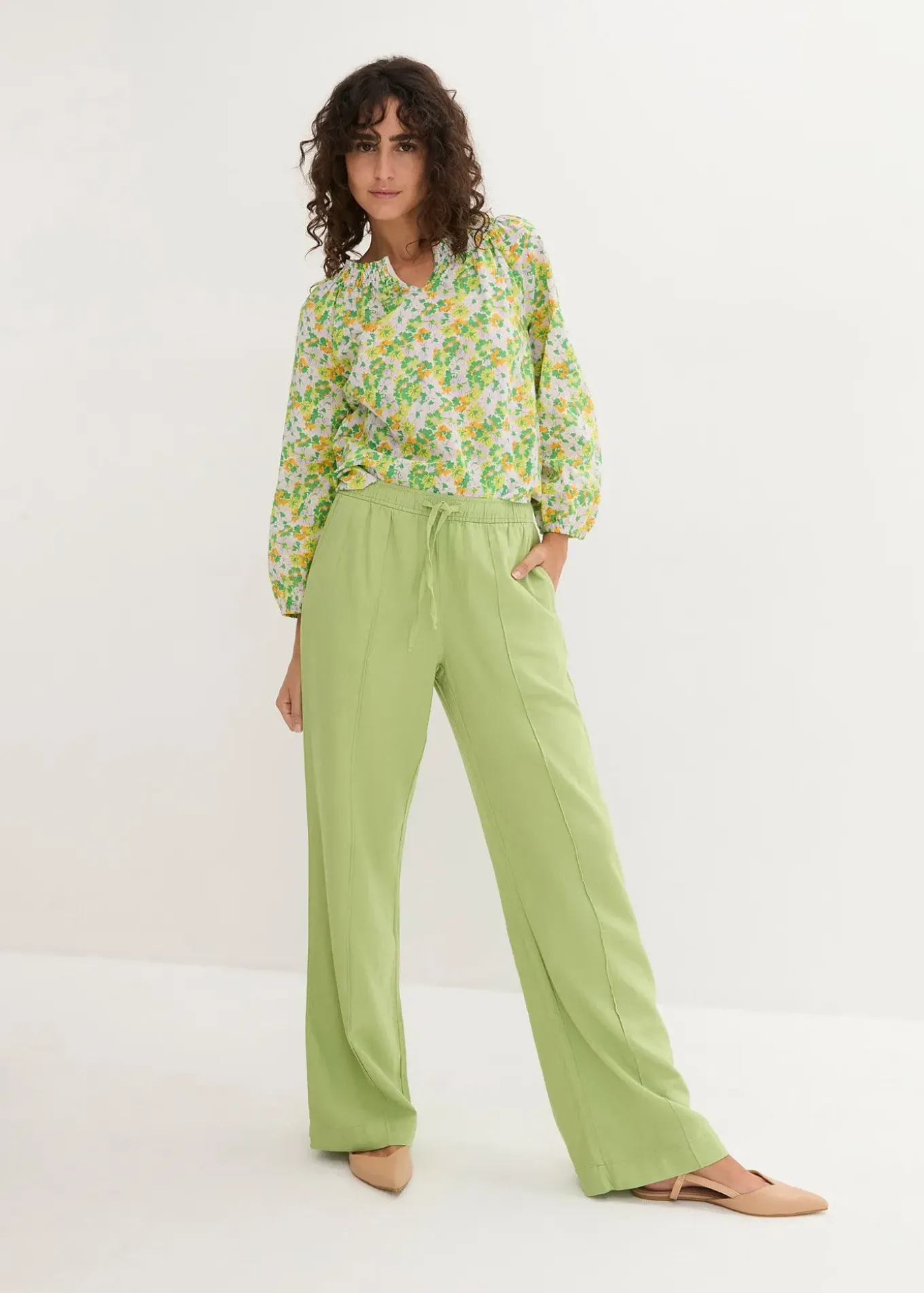 Pantalon palazzo léger en lin et viscose