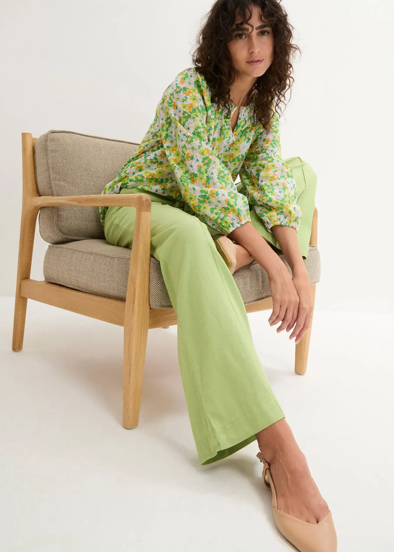 Pantalon palazzo léger en lin et viscose