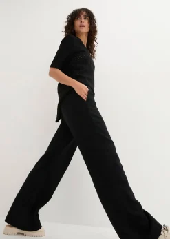 Pantalon palazzo léger en lin et viscose
