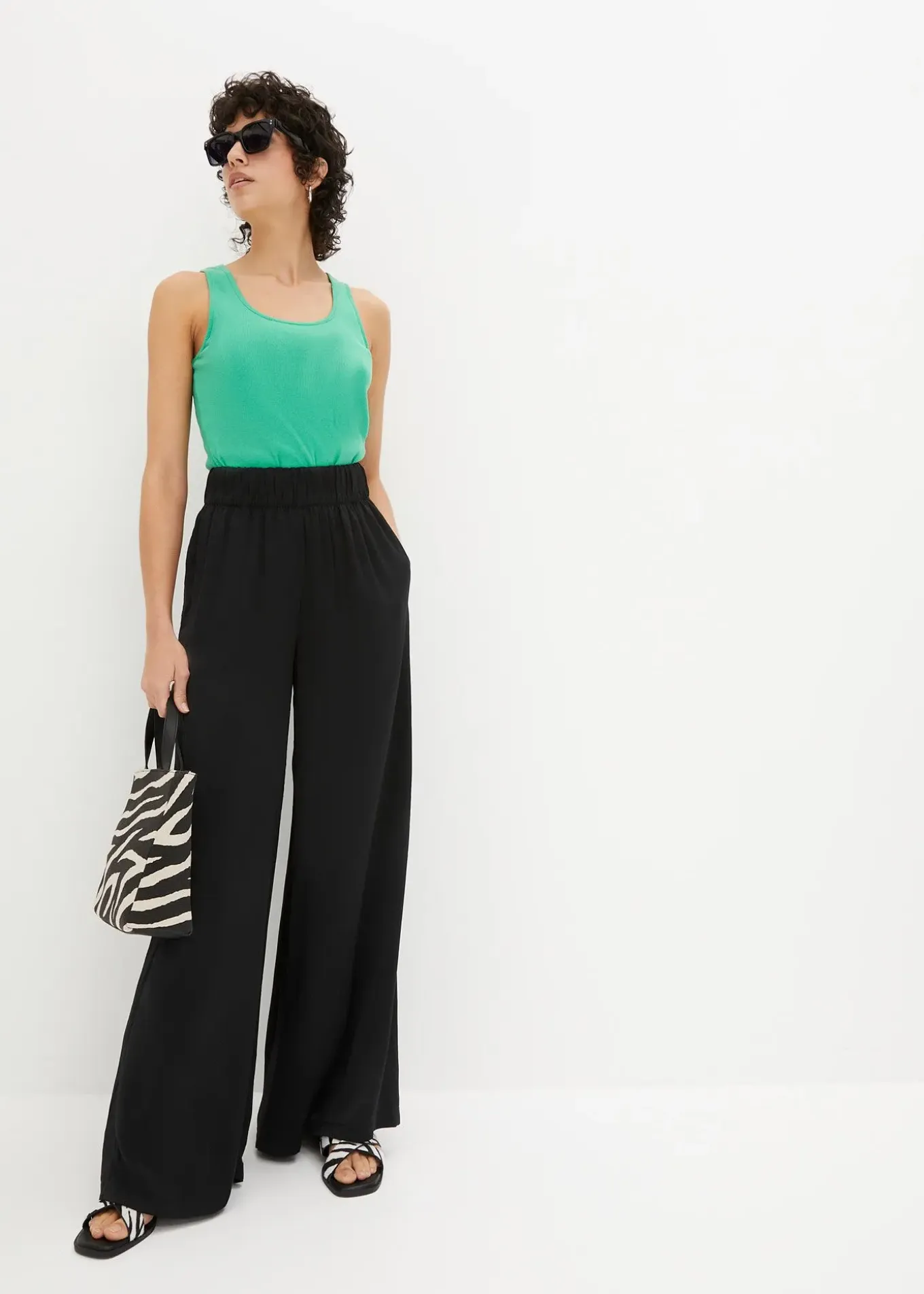 Pantalon palazzo léger et fluide, taille haute et confortable, long