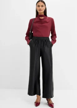 Pantalon palazzo satiné à taille élastiquée
