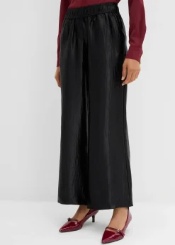Pantalon palazzo satiné à taille élastiquée