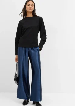 Pantalon palazzo satiné à taille élastiquée