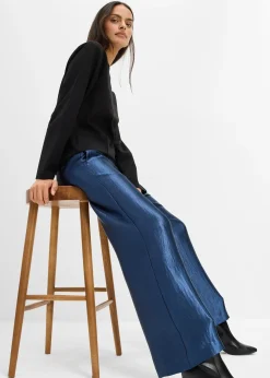 Pantalon palazzo satiné à taille élastiquée