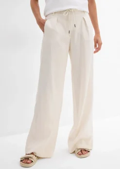 Pantalon paper bag en lin mélangé léger