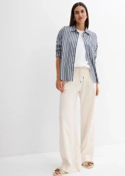 Pantalon paper bag en lin mélangé léger