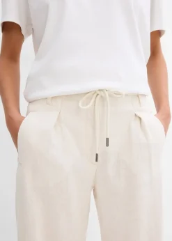 Pantalon paper bag en lin mélangé léger