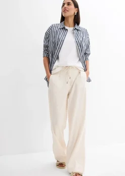 Pantalon paper bag en lin mélangé léger