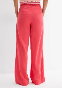 Pantalon paper bag en lin mélangé léger