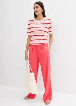 Pantalon paper bag en lin mélangé léger