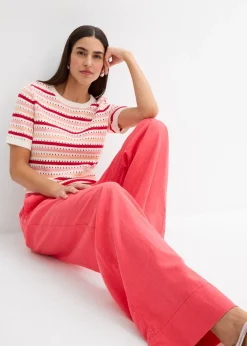 Pantalon paper bag en lin mélangé léger