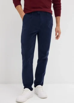 Pantalon regular en velours côtelé de coton extensible, fuselé
