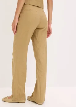Pantalon taille haute à pinces en lin majoritaire