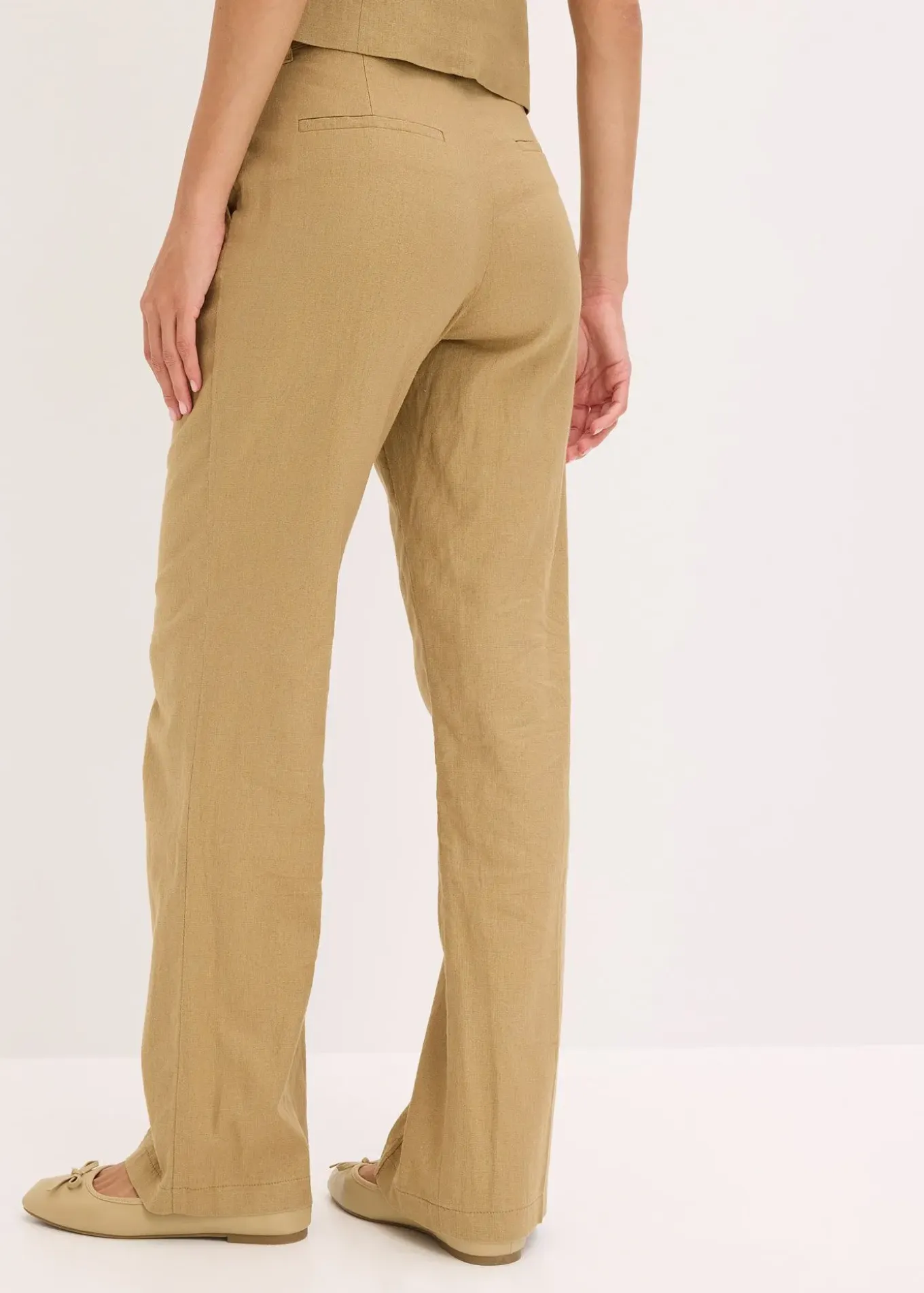 Pantalon taille haute à pinces en lin majoritaire
