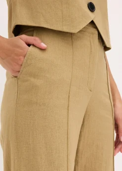 Pantalon taille haute à pinces en lin majoritaire