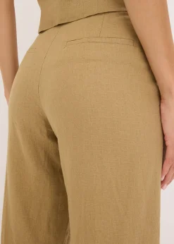 Pantalon taille haute à pinces en lin majoritaire