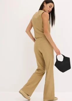 Pantalon taille haute à pinces en lin majoritaire