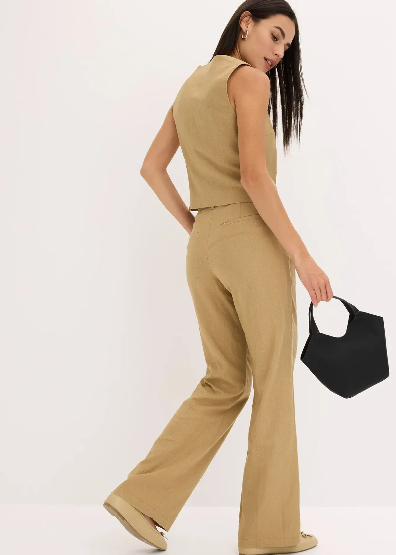 Pantalon taille haute à pinces en lin majoritaire