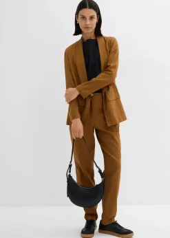 Pantalon taille haute en lin et viscose