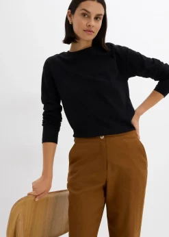 Pantalon taille haute en lin et viscose