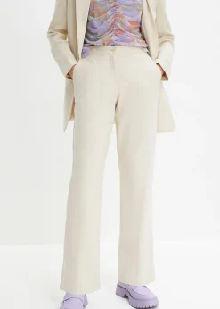 Pantalon taille haute en lin et viscose