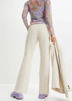 Pantalon taille haute en lin et viscose