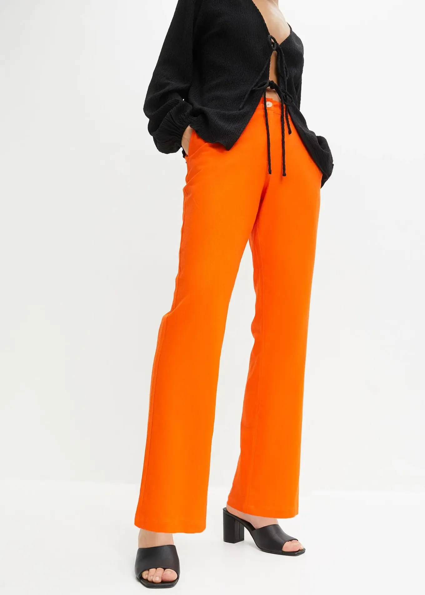 Pantalon taille haute en lin et viscose
