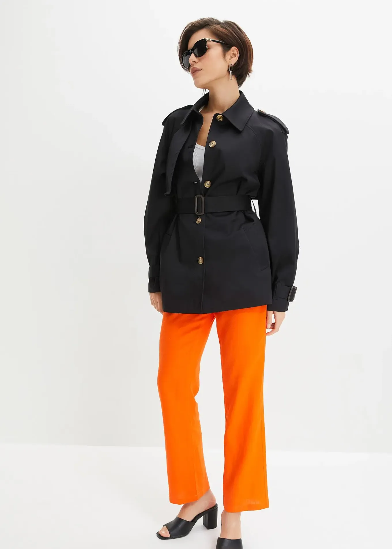 Pantalon taille haute en lin et viscose