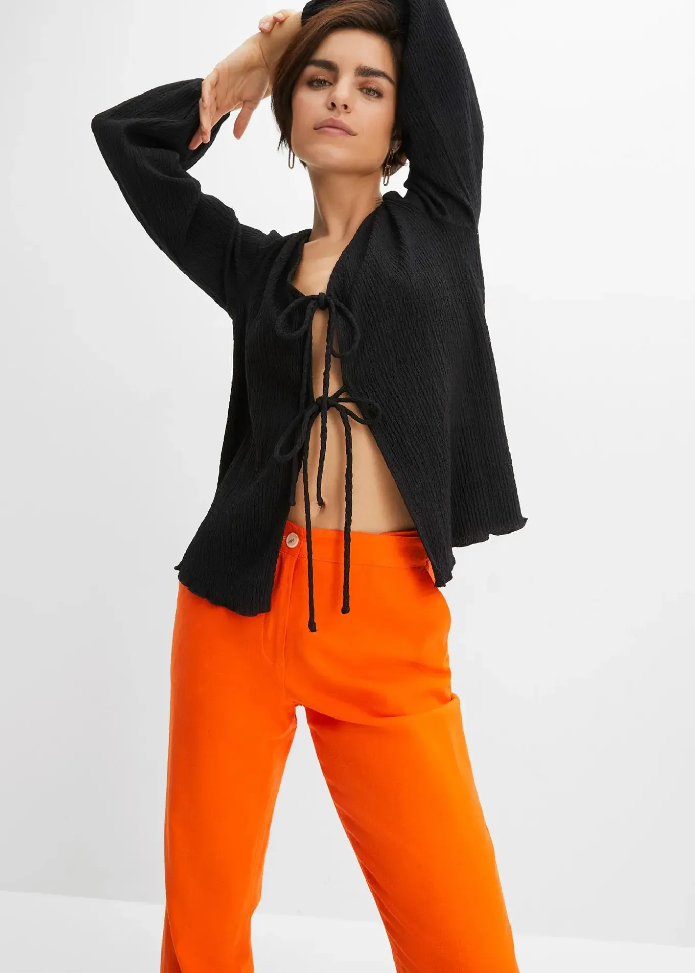 Pantalon taille haute en lin et viscose